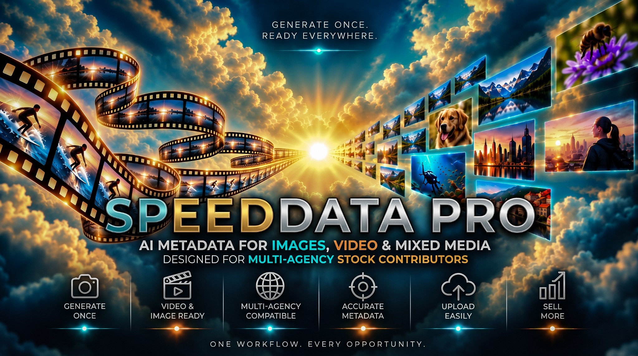 SpeedData Pro — AI metadata for images, video and mixed-media batches across multiple stock agencies